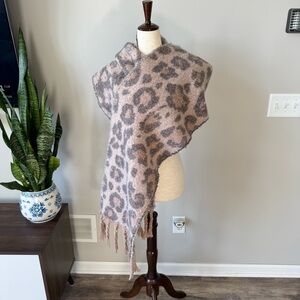 A New Day Leopard Print Fringe Wrap Scarf